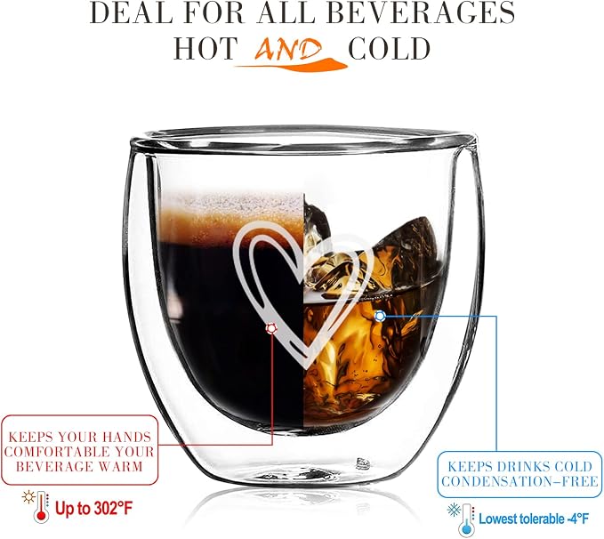 Gute 4Pcs Double Wall Glass Espresso Cups, Heat Resistant, Dishwasher Safe - Image 2