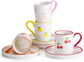 KooK Espresso Cups and Saucers, Hand Painted, Porcelain Demitasse Set by Kook