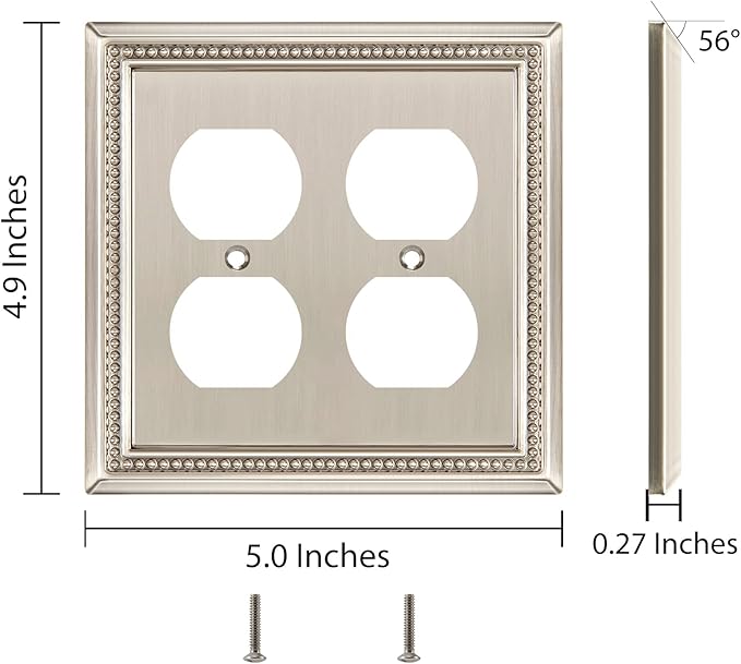 Henne Bery Sunken Pearls Heavy Duty Decorative Wall Plate Switch Plate Outlet Cover (Double Duplex, Satin Nickel)