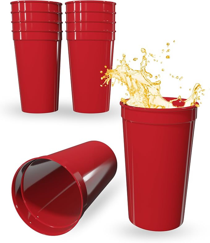 PartyPrints 10 Pack 22 oz Red Reusable Blank Plastic Cups, Colored Plastic by PartyPrints
