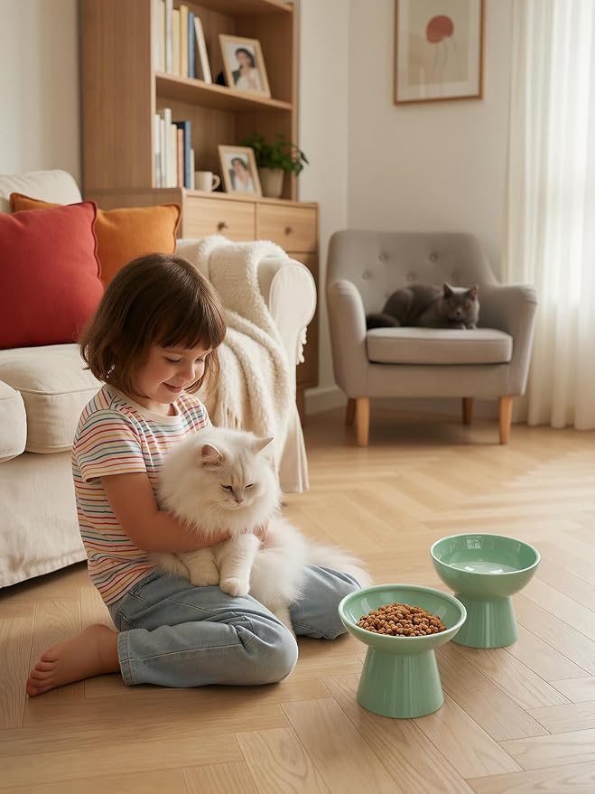 LoeJan Elevated Cat Food and Water Bowls Set, Extra Wide and Raised Ceramic - Image 8