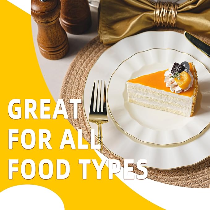 72PCS Ivory White Plastic Plates, Heavy Duty Disposable Party Plates with Gold Rim, 36 Dinner and 36 Dessert for Parties and Wedding