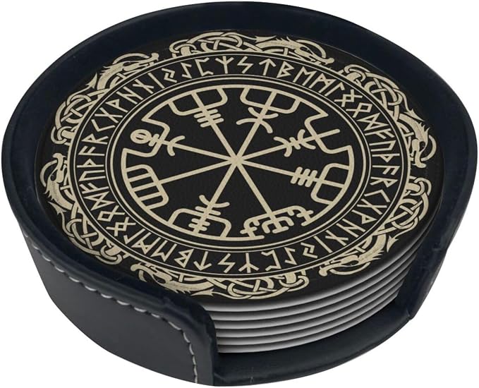 Black Viking Leather Drinks Coasters - Image 2