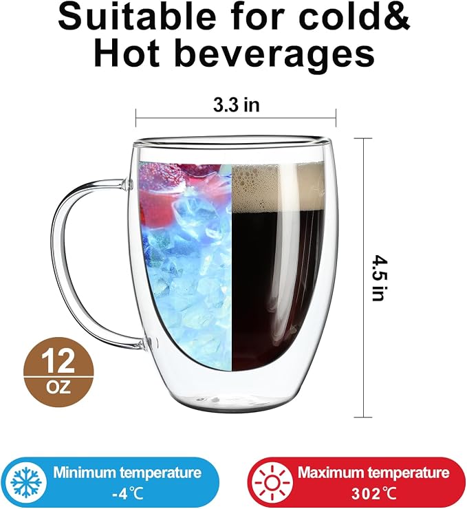 Aurzen 4 Pack Double Walled Glass Coffee Mugs - Image 3