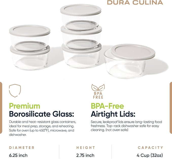 12-Piece Glass Food Storage Containers Set | 4-Cup, Leakproof | Microwave - Image 2