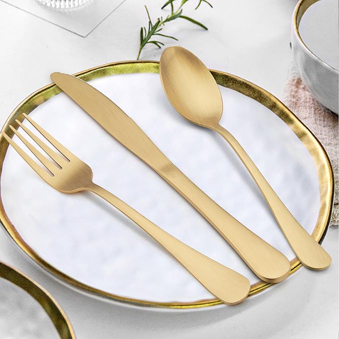 LIANYU 30 Piece Gold Silverware Set, Stainless Steel Gold Cutlery Set - Image 3