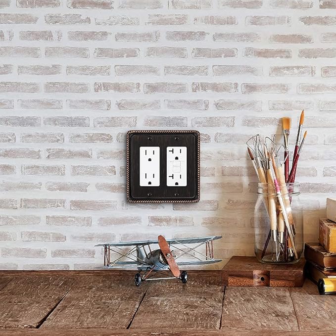 Henne Bery Rope Edge Decorative Wall Plate Switch Plate Outlet Cover (Double Decorator, Aged Bronze)
