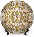 Decorative Plates, Victorian Print Ornament, Victorian Lace Floral, 6 Inch, 1 Plate with 1 Display Stand, Golden