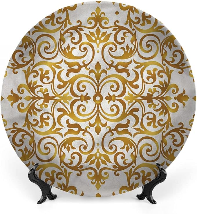 Ceramic Plates, Victorian Decorative Ceramic Plates, Victorian Lace Floral, 7 Inch, for Dining, Parties, Wedding, Golden