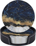 6 Pcs Gold Navy Blue Marble Leather Coasters by Jfniub