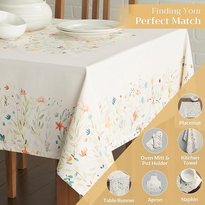 Maison d' Hermine Table Cloth Rectangle Table 100% Cotton 70 x 140 Inches Tablecloth Reusable Decorative for Dining Room Farmhouse Home Valentines Day Decorations Spring Summer - Colmar