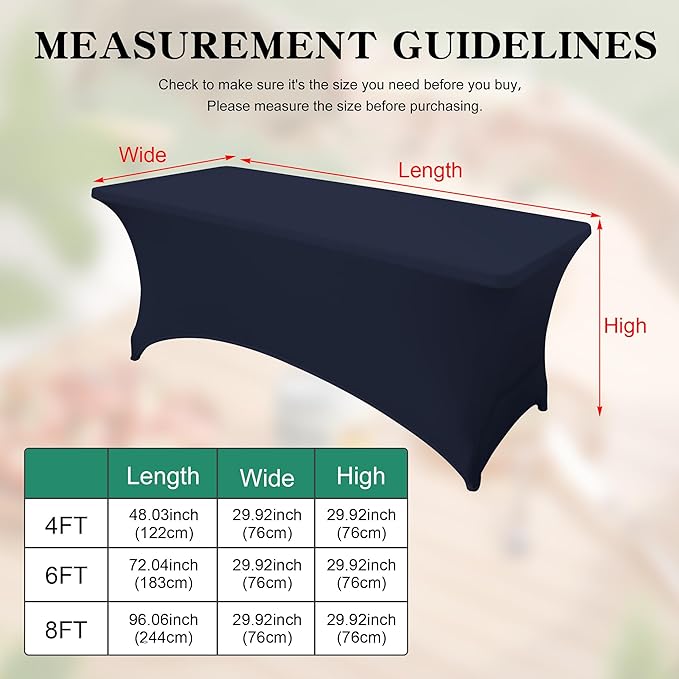 6FT Table Cloth for Rectangular Fitted Events Stretch Navy Blue Table Covers Washable Spandex Tablecloth Protector for Party, Wedding, Cocktail, Banquet, Festival