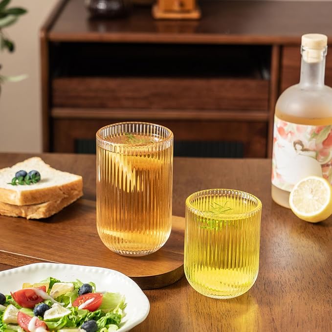 Ribbed Drinking Glasses 6pcs, Rocks Drinking Glasses 12oz and 10oz, Tumbler - Image 9