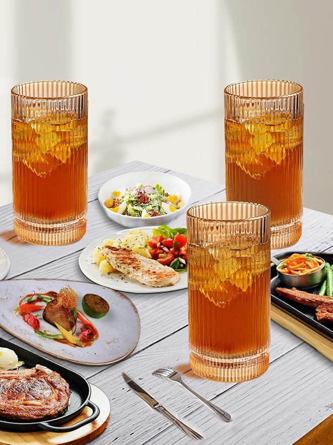 16Oz Amber Ribbed Glassware Set Of 6 – Vintage Drinking Glasses And Ribbed - Image 6
