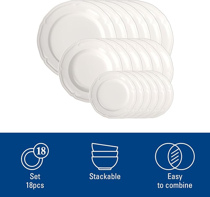 Villeroy & Boch Manoir 18 Piece Dinnerware Set, Creamy White | Porcelain - Image 4