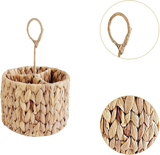 Wicker Flatware Organizer Water Hyacinth Cutlery Holder for Forks Party