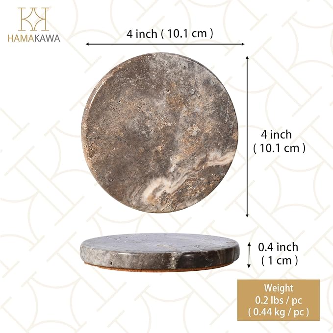 Natural Marble Coasters Set of 4, Round Travertine Coasters 4 Inch, Modern Gray - Image 3