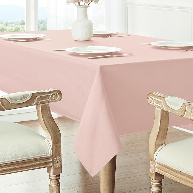 Rectangle 10 Feet Tablecloth 60x144 inch Linen Textured Table Cloth Stain and Wrinkle Resistant Washable Polyester, Decorative Table Cover Waterproof for Dining, Buffet and Camping, Pink