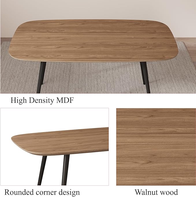 47.2'' Dining Table Set for 4,Modern Wood Dining Table,Leather Dining Chairs 4,Table and Chairs Set of 4,Ideal for Kitchen Dining Room (Walnut Color Table + 4 U-Shaped White Chairs, 47.2")