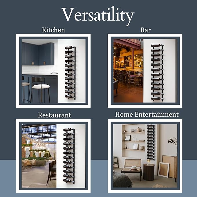 12-Bottle Black Metal Wall Mounted Wine Rack – Modern Industrial Wine Bottle Storage Organizer for Home Bar, Kitchen, Dining Area & Wine Cellar