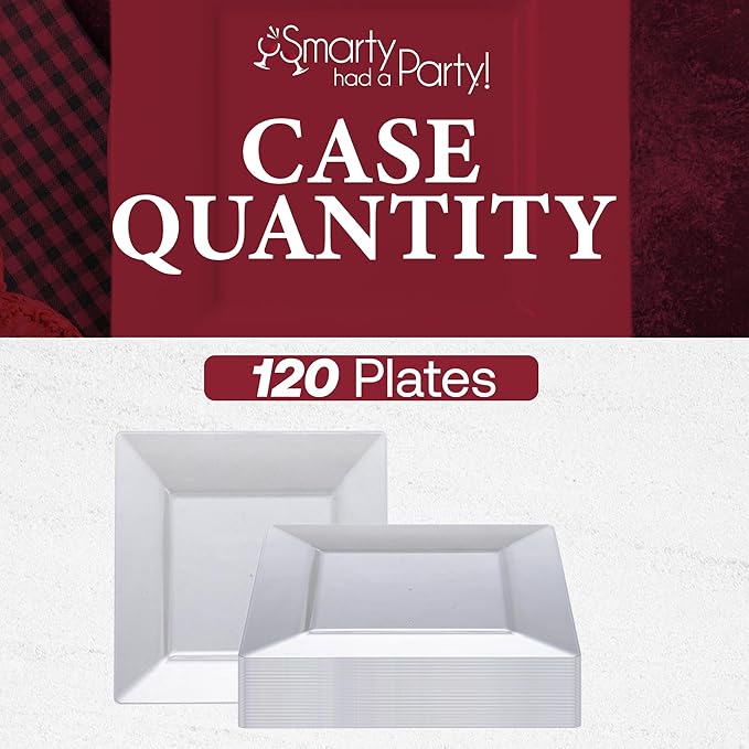Smarty Had A Party 120 Elegant Disposable Plastic Dinnerware, 9.5" Heavy Duty Fancy Square Clear Plates for Parties and Events, Durable Supplies for All Occasions