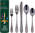 Hammered Silverware Set for 4, 20-Piece Black Flatware, 18/10 Stainless Steel by AJIEVWU-BESTFORYOU