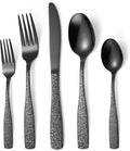 Skull Embossed Silverware Set for 8, OIULO 40-Piece Black Flatware set by MetalServingUtensils
