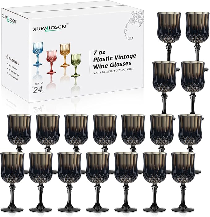 XUWAIDSGN 7oz Plastic Vintage Wine Glasses Drinking Glasses Unbreakable Wedding by XUWAIDSGN