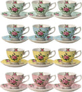 BTaT- Floral Tea Cups and Saucers, 8 oz, Fine Porcelain Teacup Set by BrewToATea