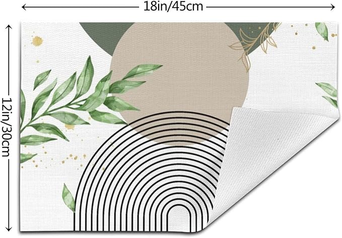 Boho Sage Green Placemats Abstract Bohemian Mid Century Modern Gold Leaves Plant Olive Grey Minimalist Washable Place Mats 12x18Inch for Dining Kitchen Farmhouse Decor 6 PCS