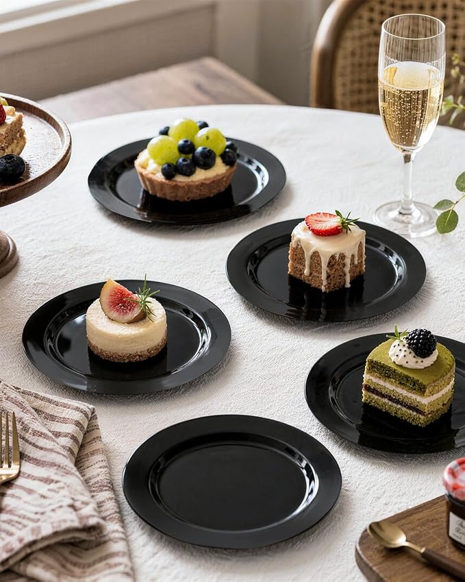 bUCLA 100 Pieces Black Plastic Plates - Image 7