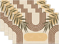 Mid Century Boho Arch Placemats Abstract Geometric Modern Aesthetic Rainbow Leaves Sun Washable Place Mats 12x18Inch for Dining Kitchen Farmhouse Decor 6 PCS