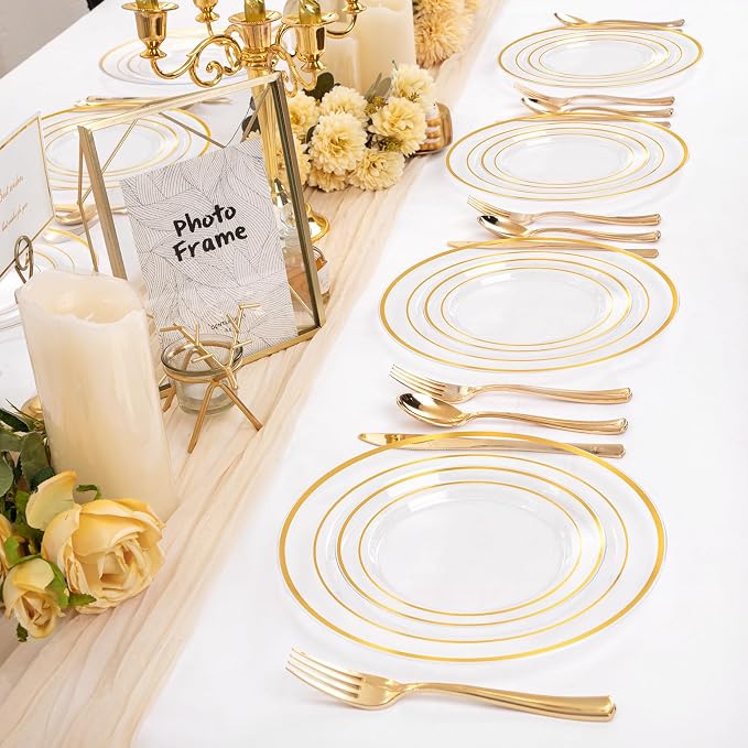 200 Pcs Clear Gold Plastic Plates - Image 6