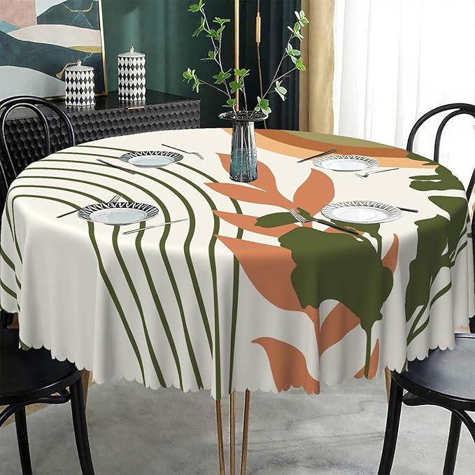Laeacco 24 Inch Boho Mid Century Round Tablecloth Abstract Rainbow Sun Modern Geometric Art Print Table Cloth Washable Waterproof Wrinkle Free Table Cover for Kitchen Dining Picnic Party Decoration