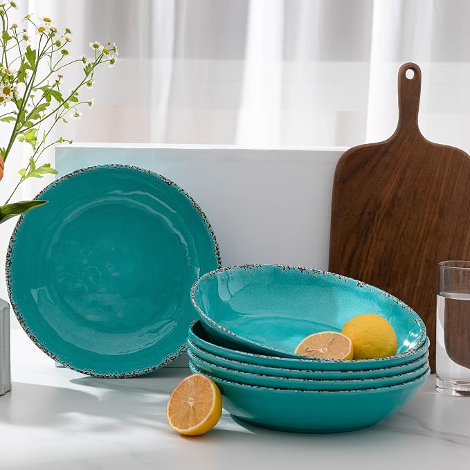Farmhouse Melamine Pasta Bowls Set of 6, 42 OZ Shallow Individual Bowl - Image 5
