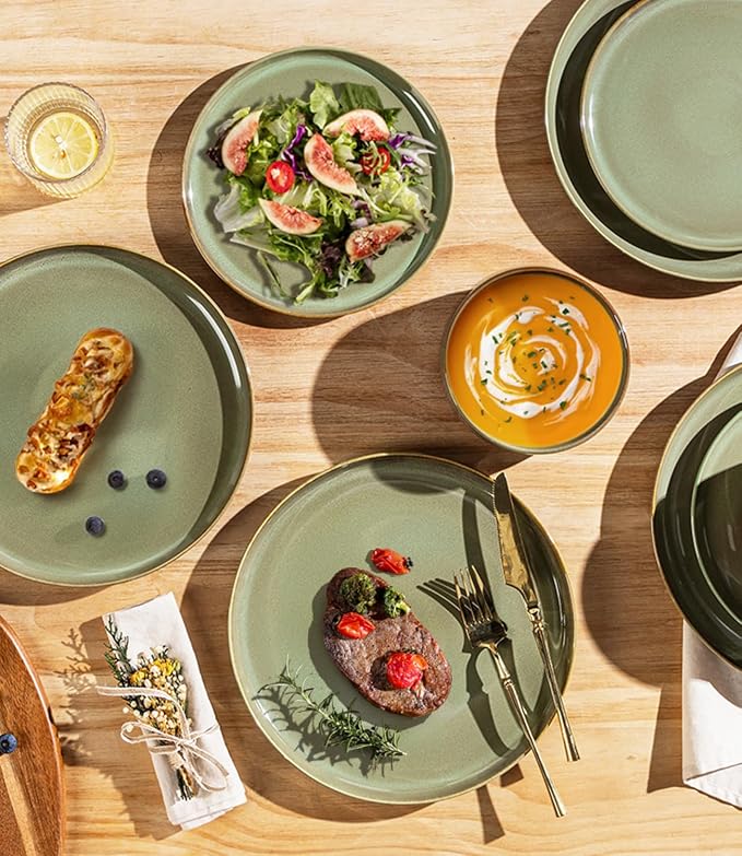 Ceramic Dinnerware Set for 8, 24-Piece Plates and Bowls Set | Lightweight - Image 4