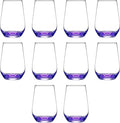 DISCOUNT PROMOS 10 Vaso Silicia Stemless Wine Glasses Set, 16 oz. - Clear, Orb-Like, Thick base - Purple