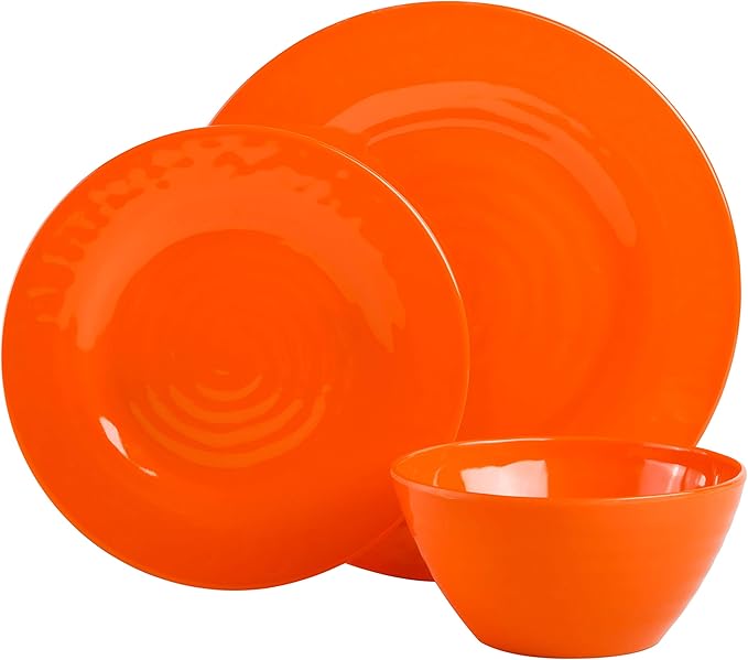 Gibson Home Brist Melamine Plastic Dinnerware Set, Service for Four (12pcs), Assorted II