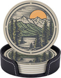 Mountain Sunset Leather Drinks Coasters by Unknown