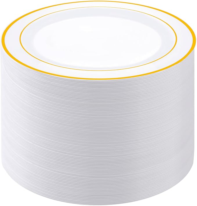 PULOTE 100PCS Gold Plastic Plates by PULOTEpartywareWesupplyproductsandyouenjoylife