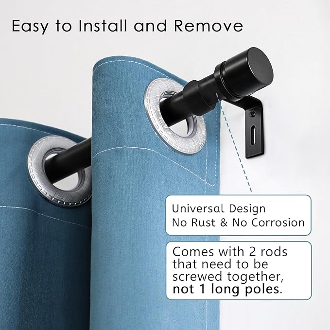 Curtain Rods for Windows 16 to 28 or 40 Inches Max Adjustable Length 1 Inch Diameter Window Curtain Rod with Aluminium Finials, Black