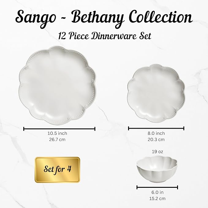 Sango Bethany 12 Pieces Scalloped White Plates & Bowls Set - Image 2