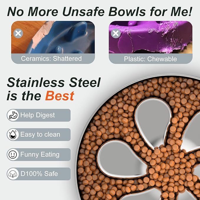 Slow Feeder Dog Bowl-3.5Cups for Large Breeds, Food Grade 304 Stainless Steel Dog Bowls with Non-Slip Base, Maze Pet Dish to Slow Down Eating, Dishwasher-Safe [2Pack]