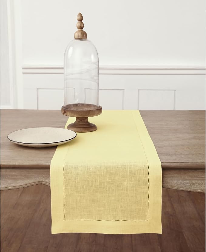 Solino Home 100% Pure Linen Dining Table Runner Yellow Woven, 14 x 156 in | by SolinoHome