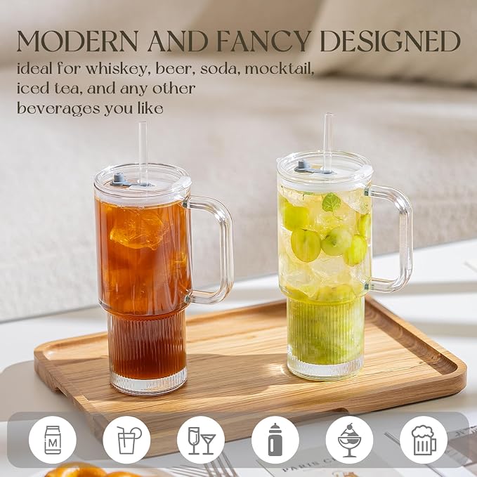 KEMORELA 24oz Ribbed Glass Tumbler - Image 5