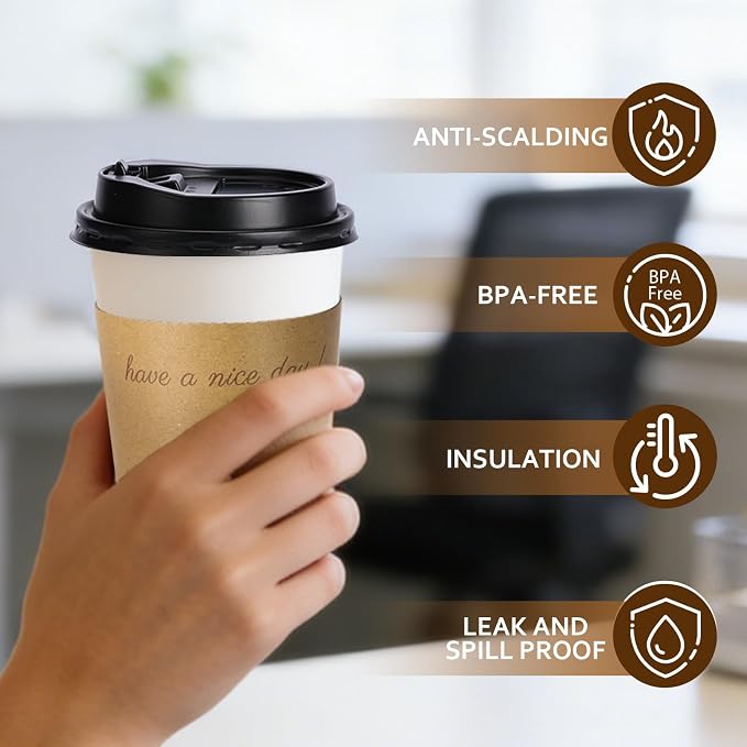 BYSNOW 16 oz 50 pack Disposable Coffee Cups - Image 3