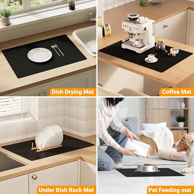 2-Pack Extra Thick Silicone Counter Mats - 24”x16” Large Heat Resistant Kitchen Countertop Protector, Non-Slip Hot Pad Trivet for Air Fryer, Hot Pots & Pans, Coffee Maker (Black)