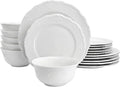 Elama Henryi 18 Piece Embossed Rim Detail Porcelain White Dinnerware Set by Elama