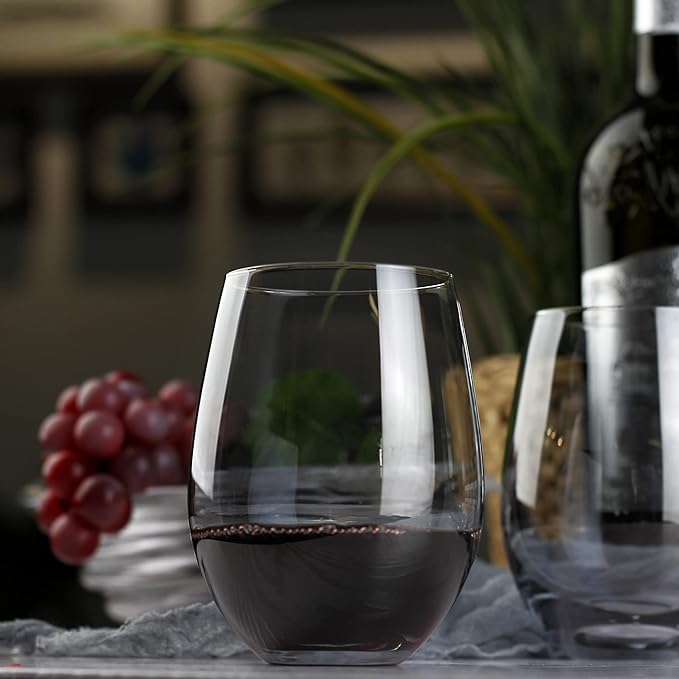 LUXU Wine Glasses Set of 4,20 oz Large Stemless Wine Glasses,Grey Juice Drinking Glasses,No Stem Glass Beverage Cups,All-Purpose Water Glasses for Ice Coffee,Tea,Red or White Wine