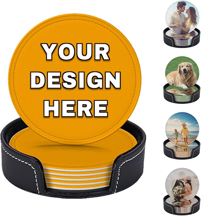 Custom Coasters Set of 6 Leather Coaster by YHPHRTA